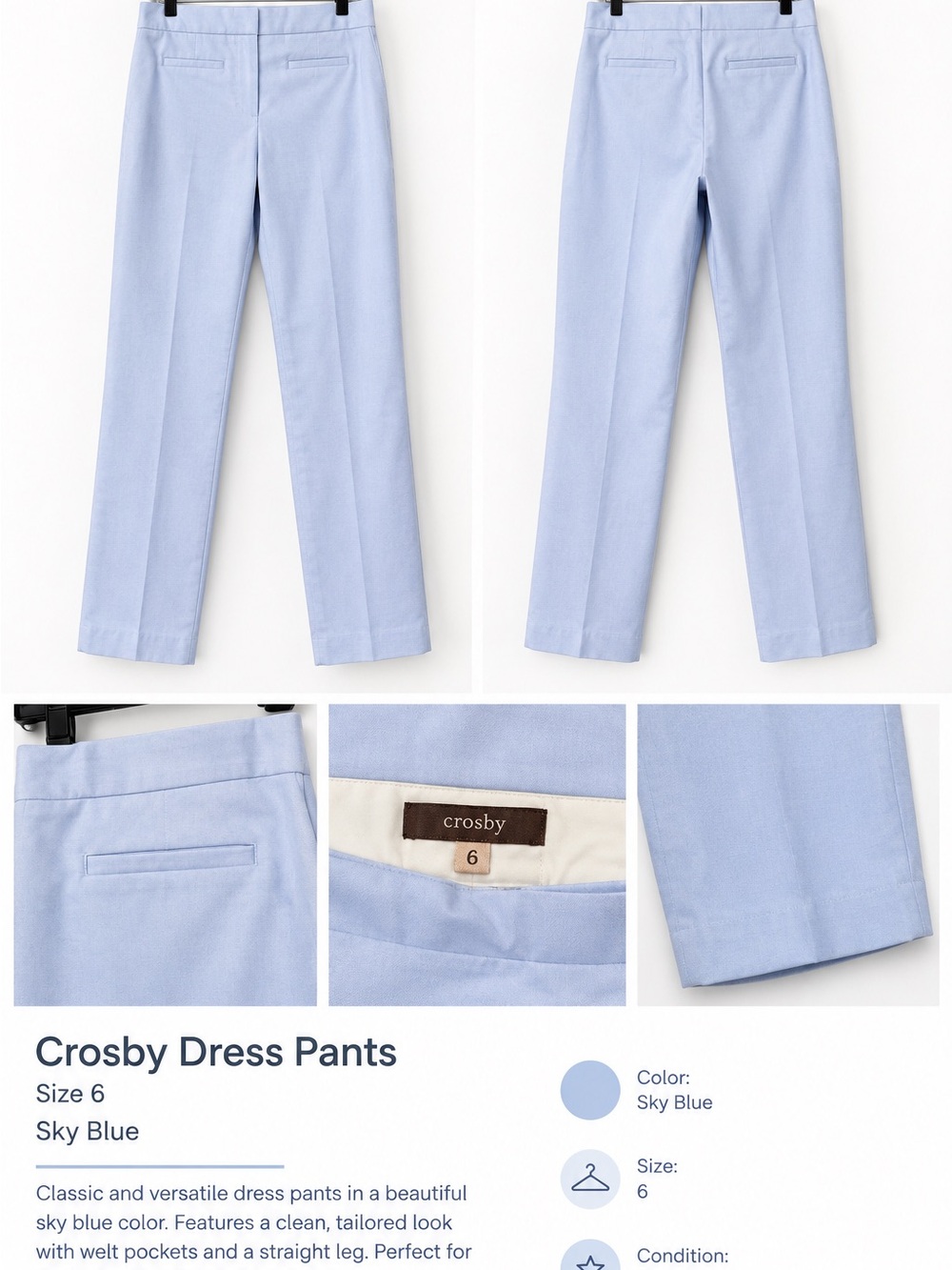 crosby. Light Blue Cropped Dress Pants